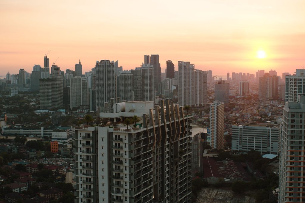 Taguig skyline in Metro Manila at sunset